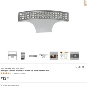 Set of 12 Richelieu Silver Cabinet Handles with inset Crystals